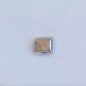 “Y” Nomination Link Charm Letter Stainless Steel and 18k Gold